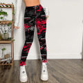 Fashion Trend Personality Graffiti Printed Leggings Women's High Stretch Leggings Letter Printed Slim-fit Nine-point Pants.