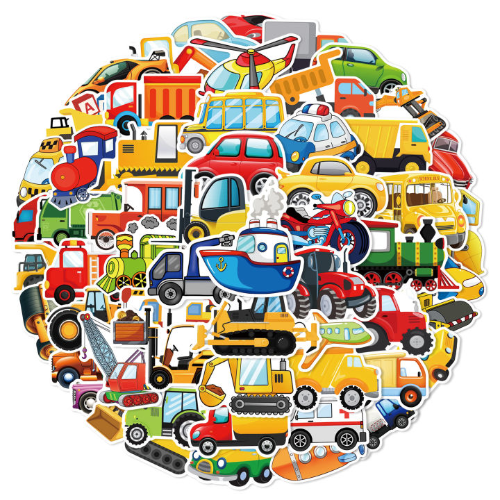 60%20Pcs%20Cartoon%20Engineering%20Vehicle%20Transportation%20Sticker%20Helmet%20Decoration%20Waterproof%20Sticker%20-%20Image%203