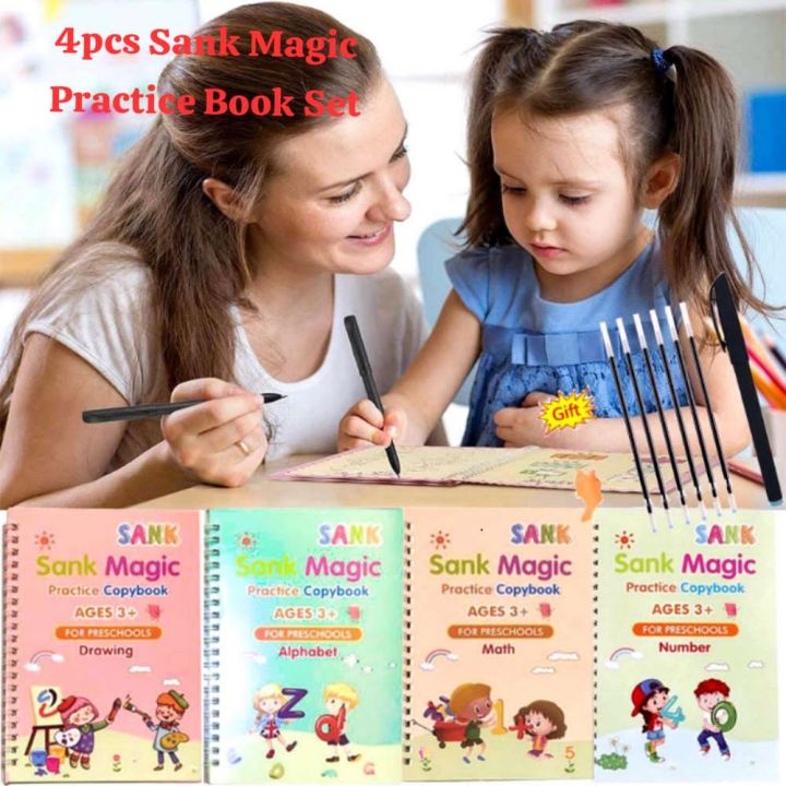 Magic Ink Cursive Writing Book Kids Magic Writing Book Set - 4 Pack Magical Copybooks with Three ...