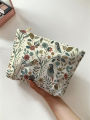 1pc，Branch bird pattern corduroy zipper makeup bag, lightweight and multifunctional cosmetic storage bag. 