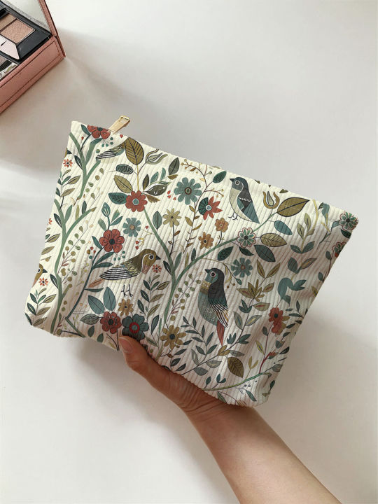 1pc%EF%BC%8CBranch%20bird%20pattern%20corduroy%20zipper%20makeup%20bag,%20lightweight%20and%20multifunctional%20cosmetic%20storage%20bag%20-%20Image%203