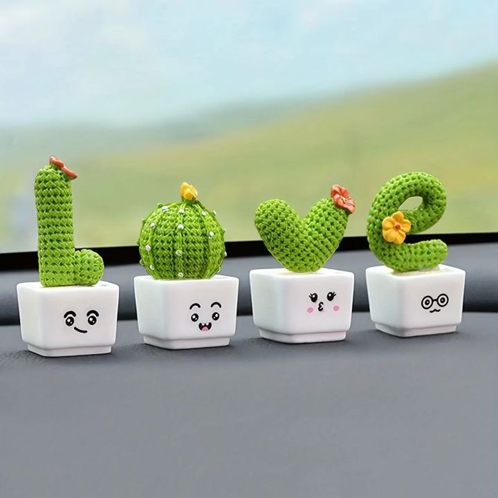 1 Set of 4, Resin Succulent Cactus Mini Green Plant Car Office Home Living Room Crafts Home Decoration Accessories Fairy Garden