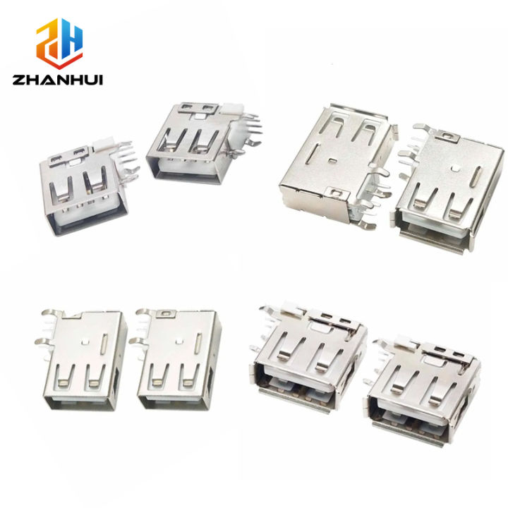 5/10PCS USB 2.0 Type-A Female Socket - 90° Bent Foot Side PCB Mount ...
