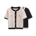Women Summer Women's Knitted Jacket New Casual Fashion Classic Round Neck Single-Breasted Short-Sleeved Sweater Coat Tops. 