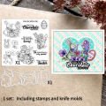 1 set Original Design Easter Bunny And Dwarf Clear Stamp And Cutting Dies Bundle-Includes Metal Dies,Knife Mold,Silicone Stamps. 