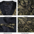 Men's Paisley Suit Vest with Macthing Golden Paisley Neck Tie Handkerchief Cufflinks Wedding Prom Tuxedo Waistcoat.