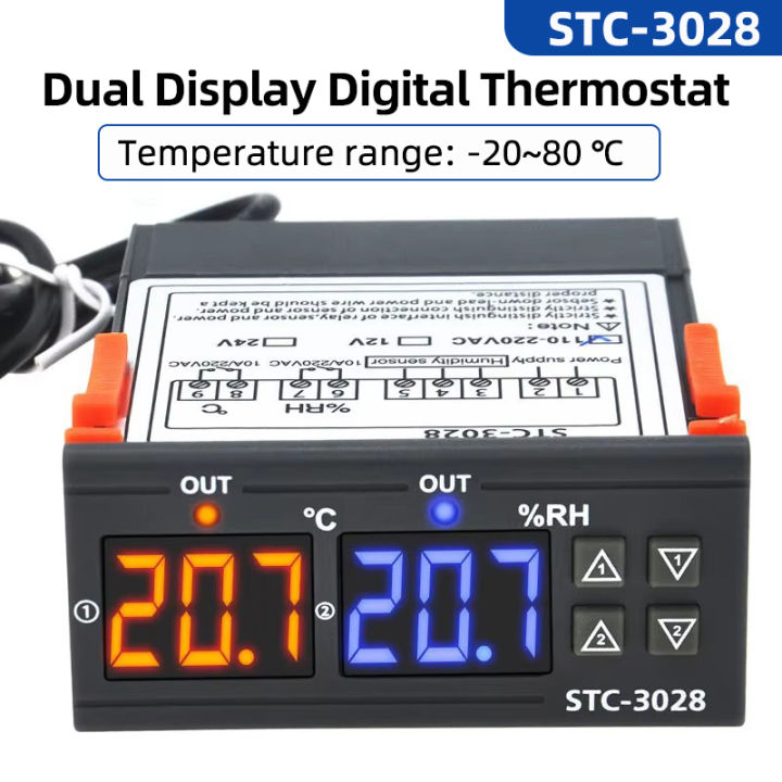thumbnail image 2 of STC-3028 Dual LED Temp & Humidity Controller – 110-220V AC, 10A, With Probe 2 of 5
