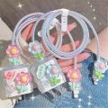 Cute Blue Flower Charger Cable Protector For Iphone15 14 13 18W20W Original Charger Protector Data Line Spiral Winder Protective. 