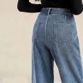Winter Girls Plush Thermal High Waist Solid Jeans Lady Fleece Snow Warm Denim Pants Women Baggy Straight Leg Daily Trousers. 