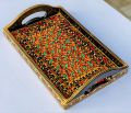 swati traditional art hand painted wooden serving tray.. 
