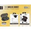 T2 Tws Wireless Earbuds,Perfect for listening music on the go with powerbank,Provides a comfortable fit in the ear,it also enhances noise isolation,Attend your calls with dual master control offering playtime upto 5 hours,stereo touch control,waterproof.. 