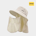 Summer Women Large Brim UV Protection Fisherman Hat with Leaking Ponytail Waterproof Bucket Hat Outdoor Breathable Sunscreen Cap.