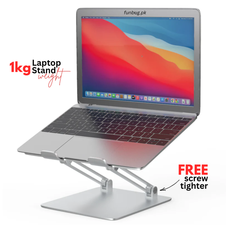 FunBug%20Alloy%20Aluminum%20Adjustable%20Laptop%20Stand%20with%20Hollow%20Colling%20Design,%20Anti-Slip,%206-Level%20Height%20&%20Angle,%20Fits%2011-17%20inch%20Laptops,%20MacBook,%20Tablets%20-%C2%A0Black%20&%20Silver%20-%20Image%204