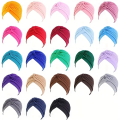 4pcs/set Solid Color Turban Cap Elastic Bonnet Head Scarf Women Chemo Hats Casual Pleated Head Wrap. 