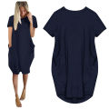 Plus Size Women Short Sleeve O-Neck Loose Casual Dresses.