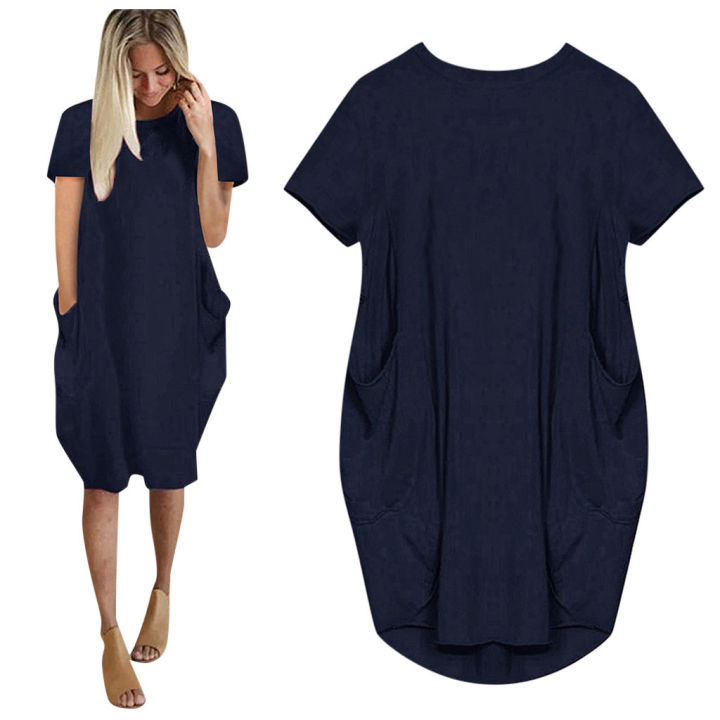 Plus%20Size%20Women%20Short%20Sleeve%20O-Neck%20Loose%20Casual%20Dresses%20-%20Image%202