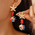 Colorful Fish Starfish Drop Earrings for Women Bohemian Ceramic Stone Earrings Cartoon Marine Life Series Party Ear Jewelry F.