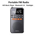 Portable FM Mini Radio Dual Antenna Pocket Radio Receiver Bluetooth 5.0 Speaker TF Card Music Player with LED Flashlight. 