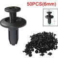 50pcs 6mm Plastic Rivets Black Rivet Fastener Mudguard Bumper Push Pin Clip For Most Car Models Interior Accessories.