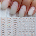 French Line With Rhinestones Nail Art Stickers Stripes Wave Metallic Relief Curve Japanese Design Nail Art Decals Manicure Decor. 