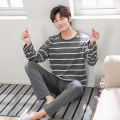2 Sets of Men Pajamas Set of Long-Sleeved Long Trousers Students Sleepwear Homewear Cartoon O-Neck Striped Nightwear Loungewear.