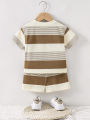 2025 New Baby Summer Cool Breathable Knit Round Neck T-Shirt + Shorts 2-Piece Set Outfit for Boys Girls Infant Toddler Clothing.
