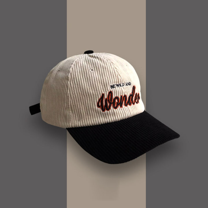 Corduroy%20Hat%20WONDER%20Embroidery%20Patchwork%20Colours%20Baseball%20Cap%20Korean%20for%20Women%20Fashion%20Visor%20Cap%20for%20Men%20-%20Image%203