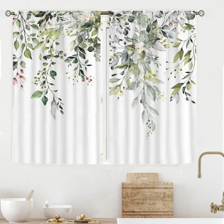 Kitchen curtains, gray, floral color, above sink, small window treatment, bathroom treatment short curtains, 27.5 x 39 inch