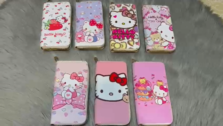Sanrio Hello Kitty Purse Long Zipper Texture Student Card Bag Large Capacity Coin Purse Kawaii KT Cute Bank Card Bag Storage Bag