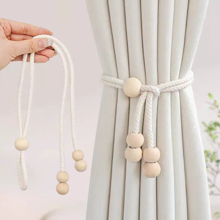 2pcs Modern Minimalist Curtain Straps, Hanging Balls, Handmade Cotton Rope Storage Straps, Living Room and Bedroom Decoration