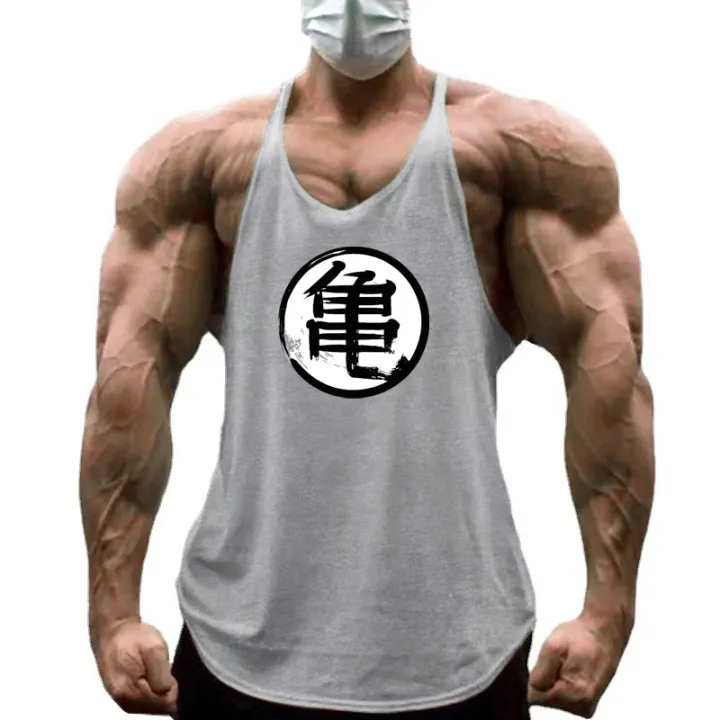 Japanese Anime Turtle Script Printed Mens Y Back Gym Clothing Cotton ...