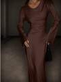 Women's Bespoke Satin Maxi Dress with Corset Waist Tie Classic Round Neck & Dramatic Flared Sleeves Luxury Evening Dress.