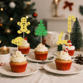 YOMDID 25Pcs Christmas Cupcake Toppers Bamboo Cupcake Toppers Glitter Christmas Tree Santa Hat Candy Cane Deer Cake Decorations. 