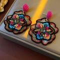 Colorful Rice Beads Embroidered Flower Earrings for Women Unique Design Drop Earring Retro Delicate Luxury Designer Jewelry. 
