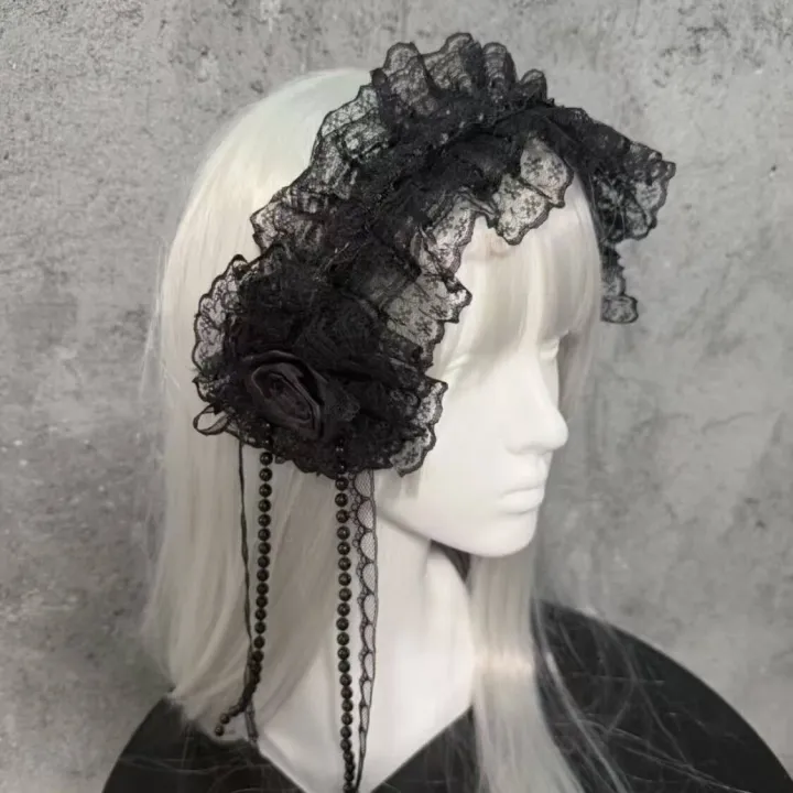 Gothic%20Lolita%20Lace%20Headband%20with%20Rose%20Flower%20Pearl%20Tassel%20Black%20White%20Frilled%20Headdress%20for%20Women%20Cosplay%20Party%20Hair%20Accessories%20-%20Image%203