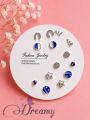 Simple Cute Stone Design 7 Pairs Earrings Set for Girls Women's Fashion Jewellery.