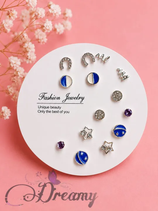 Simple%20Cute%20Stone%20Design%207%20Pairs%20Earrings%20Set%20for%20Girls%20Women's%20Fashion%20Jewellery%20-%20Image%209