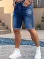 Men Denim Jeans Pants Clothing Trousers Shorts Men's Dark Wash Rolled Cuff Casual Denim Shorts.