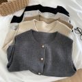 Women Sweater Vest Gold Button Up Waistcoat Soft Knitted Sleeveless Cardigan Jacket Top Fall Winter Korean Ladies Chic Outfit.
