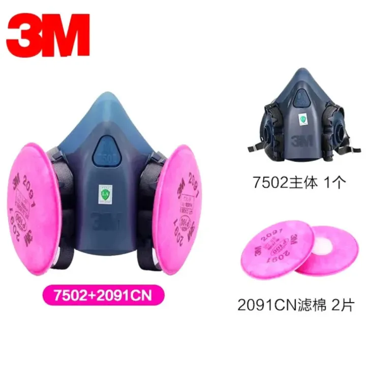 3M%20NIOSH%20Approved%207502%20Half%20Facepiece%20Reusable%20Respirator%20Gas%20Mask%20%20With%202091%20P100%20Particulate%20Filters%20Protect%20You%20From%20Germs%20And%20Dust(Blue%20and%20Pink)%20-%20Image%202