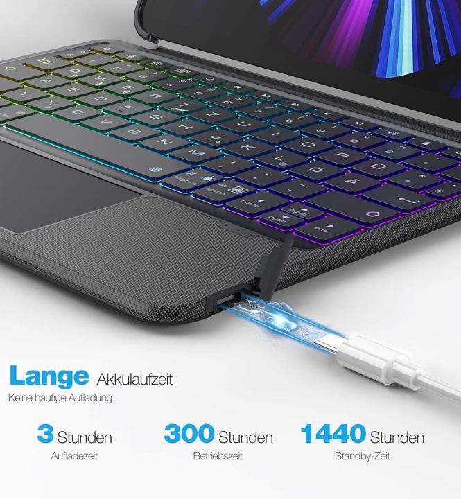 Dracool%20Keyboard%20Case%20for%20iPad%20Air%205/4%20and%20iPad%20Pro%2011,%20Keyboard%20with%20Touchpad,%20Magnetic,%20Removable,%20Illuminated,%20Adjustable%20Stand,%20Bluetooth%20Keyboard%20with%20Pen%20Holder,%20German%20QWERTZ,%20Grey%20-%20Image%206