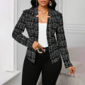 Women's Elegant Plaid Open Front Blazer | Office Wear Long Sleeve Notched Lapel Jacket.