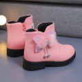 Girls Children Princess Shoes with Butterfly Knot Soft Sole High Top Studded Boots Kids Casual PU Leather Boots Pure Color Shoes. 