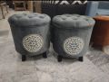 Wooden Ottoman puffy stool pair (Round shape) (Pack of 2). 
