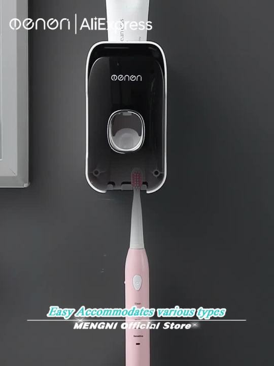MENGNI Toothpaste Dispenser Wall-Mounted Bathroom Toothpaste Squeezer Punch-Free Toothbrush Holder Rack manual operation