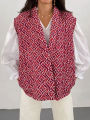 HH Autumn Winter Women Print Waistcoat Loose Casual  V Neck Sleeveless Open Front Vest 2024 Female Fashion Streetwear Top. 
