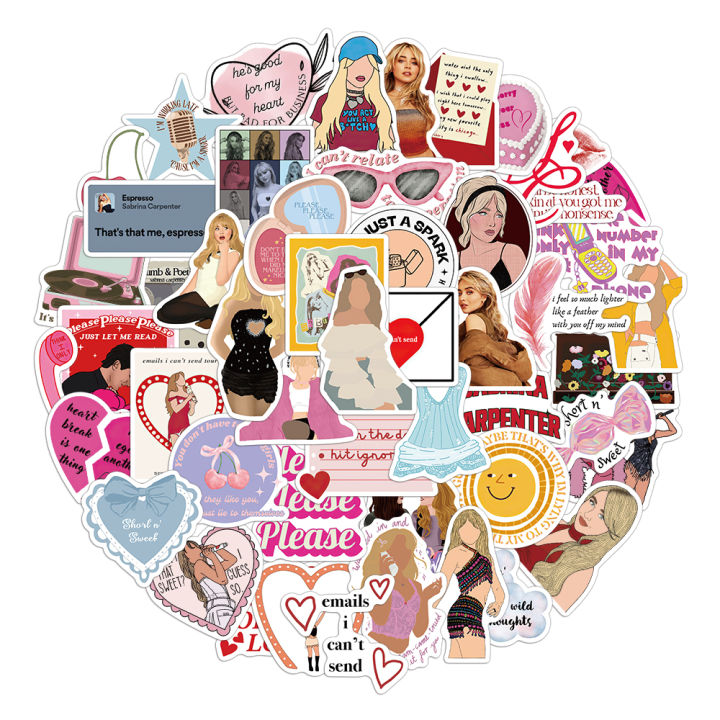 50PCS Creative Sabrina Carpenter Stickers Decoration DIY Desktop Notebook Skateboard Waterproof Stickers