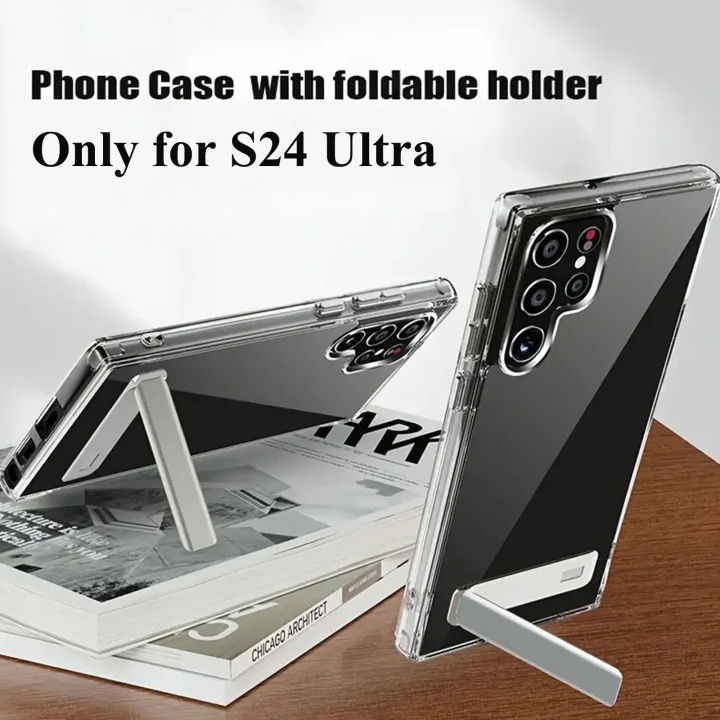 Clear Mobile Phone Case with Metal Kickstand for Samsung Galaxy S26 S25 S23 Ultra Plus 22 S24 Slim Stand Cases Back Cover