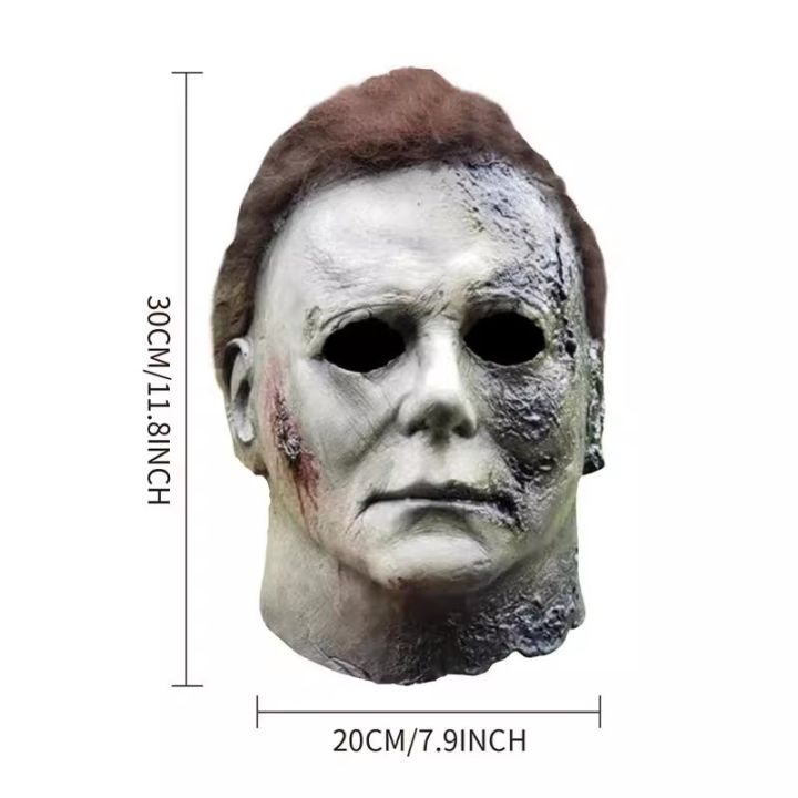 Halloween Michael Myers Mask Scary Killer Full Head Mask Creepy Fire Burn Scar Latex Face Mask Cosplay Costume Party Props Knife