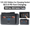 Hide Car Fast Charger Qc 3.0 18W and Dual Usb 30W Pd Socket 4-Port Car Charger Socket with Push-Switch Voltage Display. 
